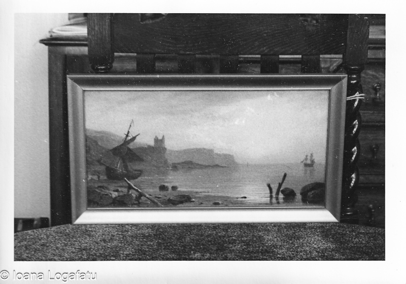 Serene coastal view with floating ships at dusk