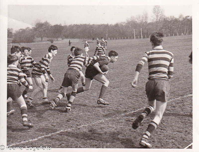 Young athletes compete in rugby outdoors