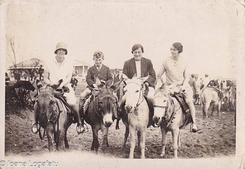 Riding donkeys at a lively fair in the past