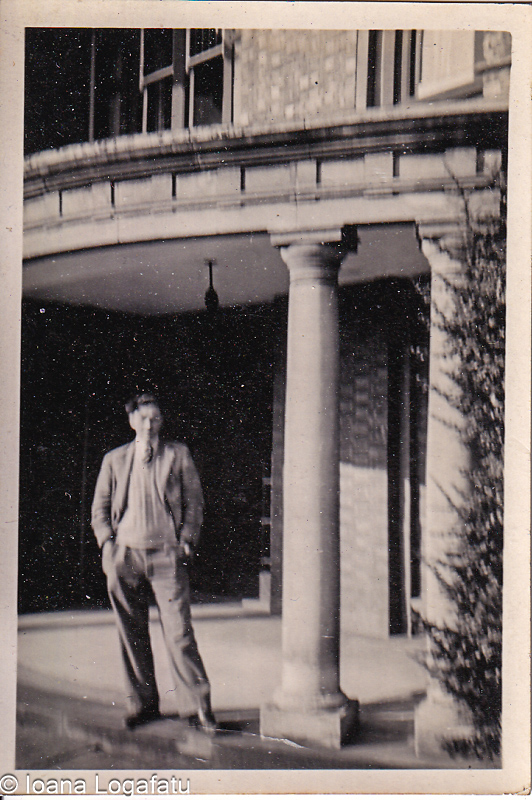 Man by vintage columns