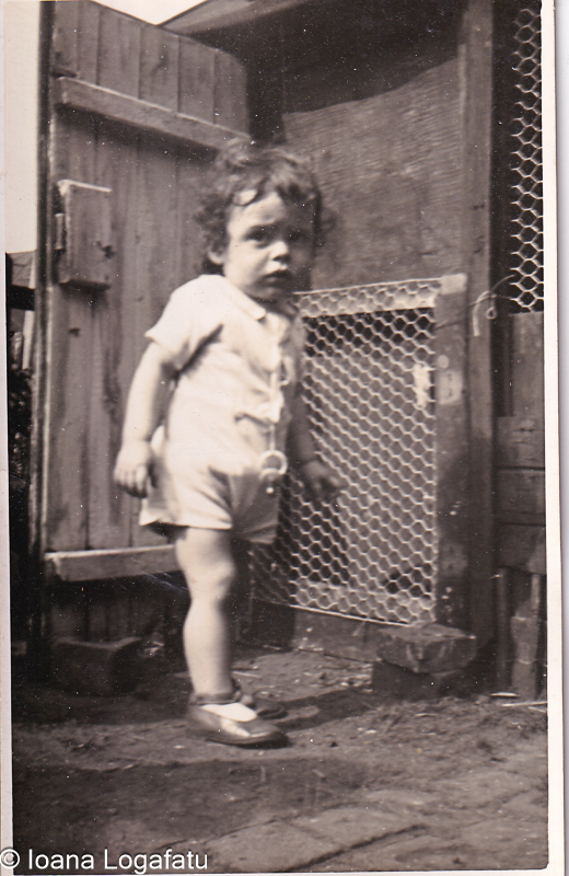 Child standing by a wooden fence in a backyard