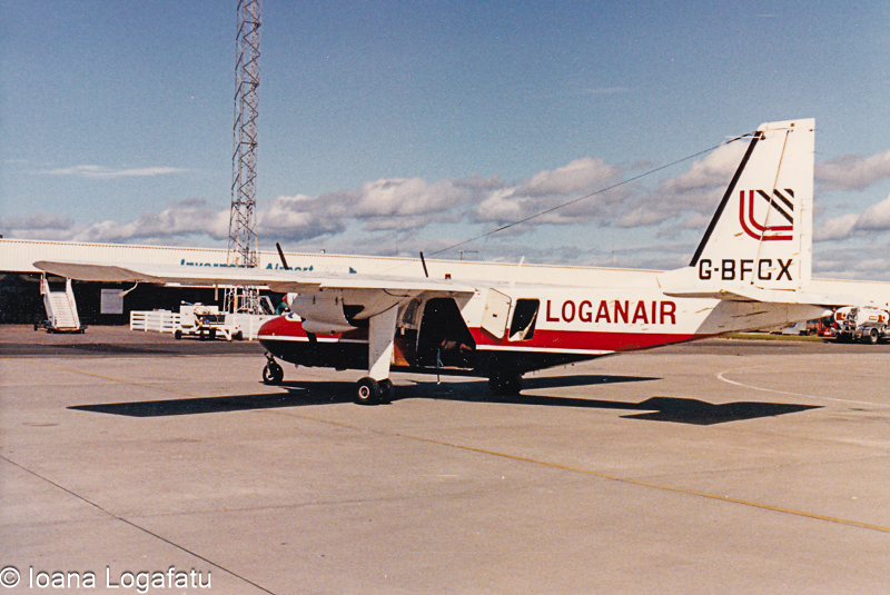 Loganair plane at the sunny airport