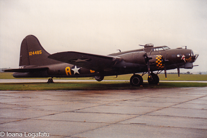 Historic bomber on display at airshow in autumn