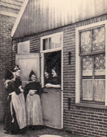 Village door with traditional costumes