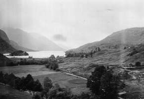 Monochrome mountains and lake view