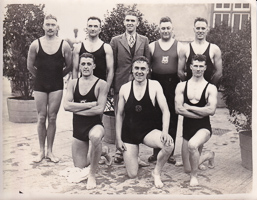 Historic swim team poses proudly in vintage attire
