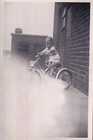 Little child riding a tricycle on a sunny day