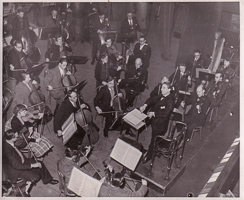 Orchestra performance in a historic concert hall
