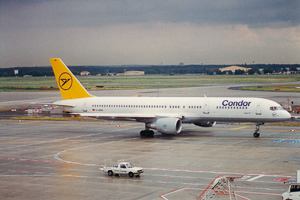 Plane ready for departure at busy airport