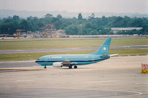 Airliner ready for takeoff on runway