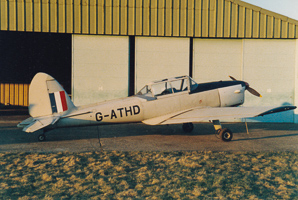 Vintage aircraft in hangar