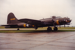 Historic bomber on display at airshow in autumn