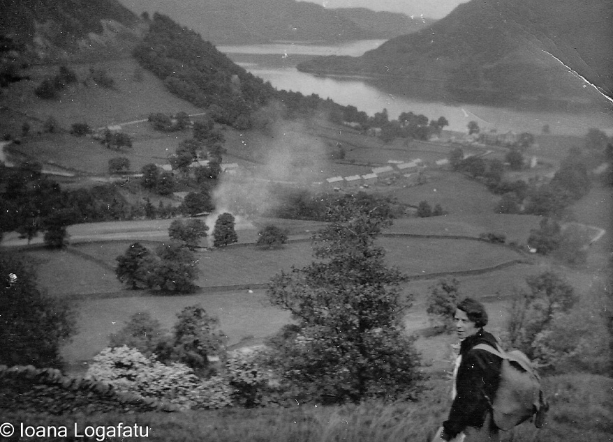 Hiking through a lush landscape near a serene lake