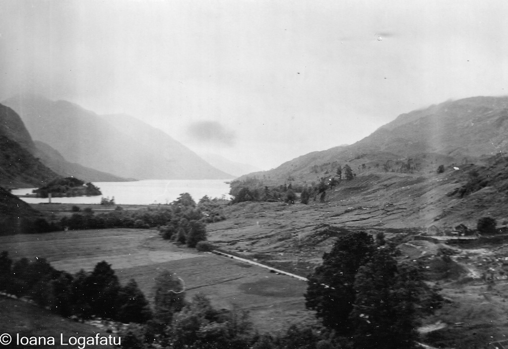 Monochrome mountains and lake view