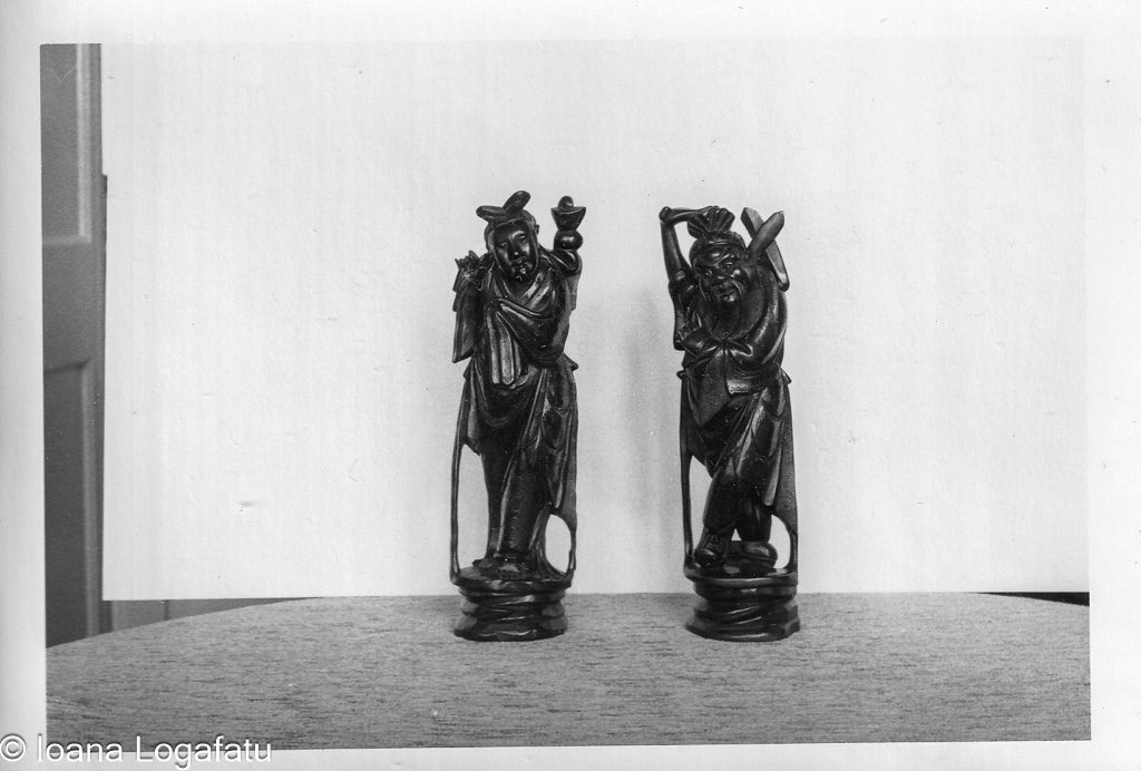 Intricate wooden sculptures in museum display