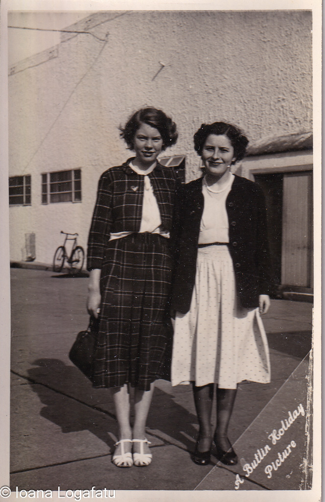 Two friends joyfully in retro outfits