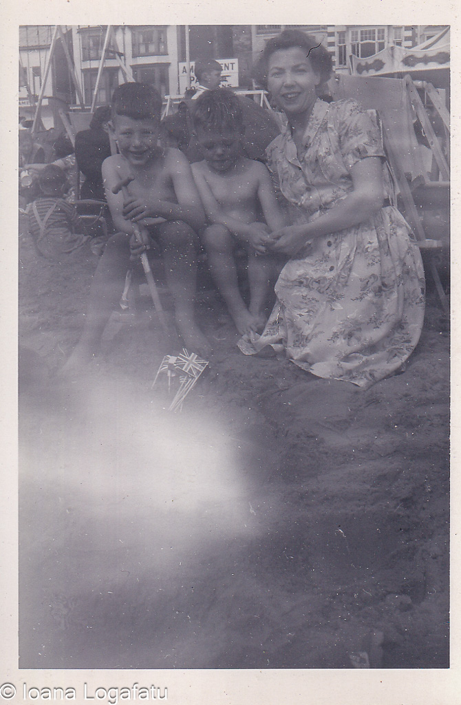 Family fun at the beach on a sunny day