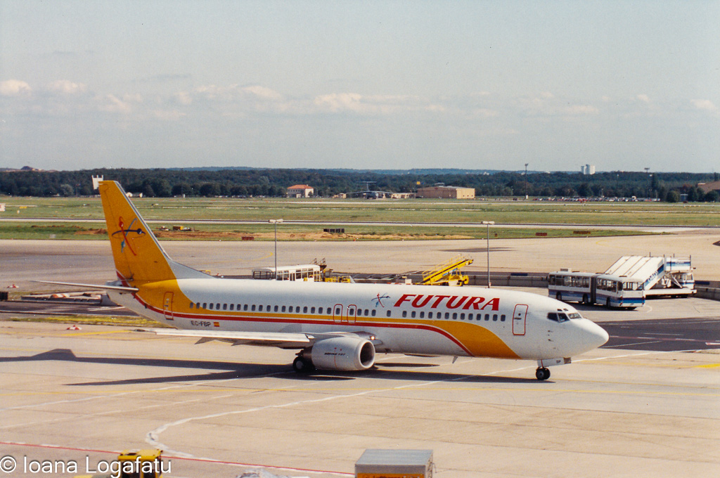 Colorful plane ready for takeoff