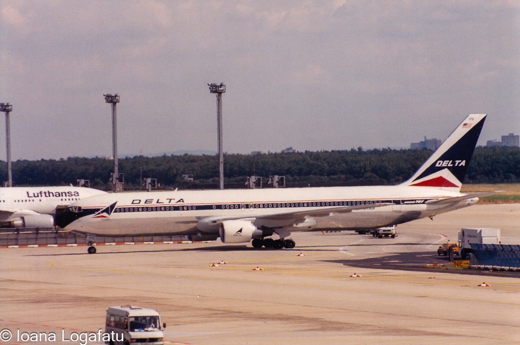Delta jet ready for takeoff at airport