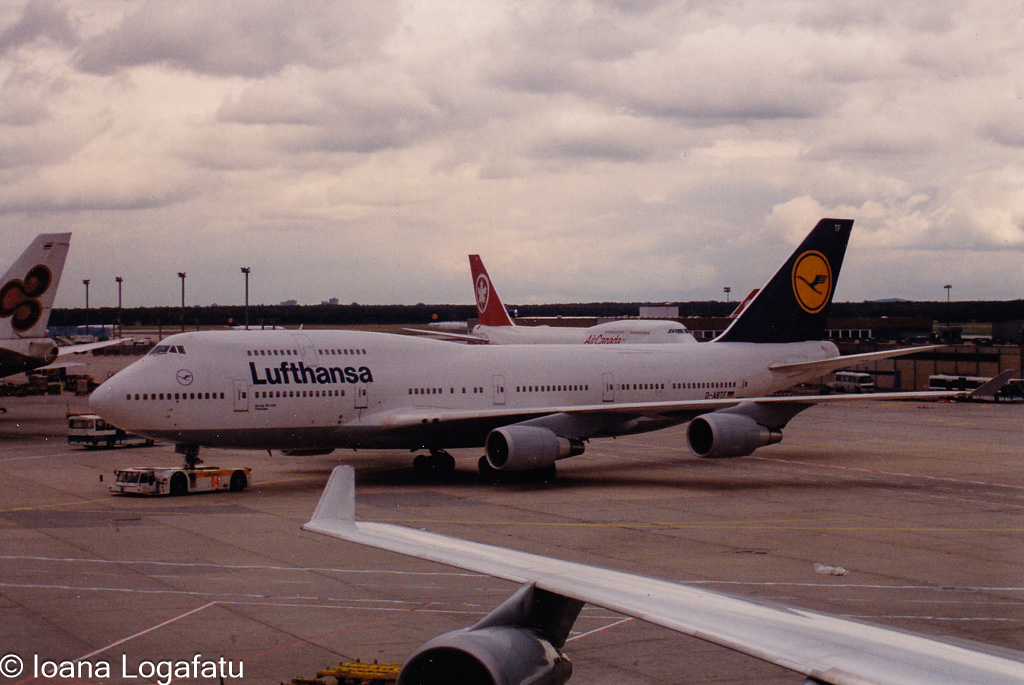 Lufthansa jumbo jet departs airport