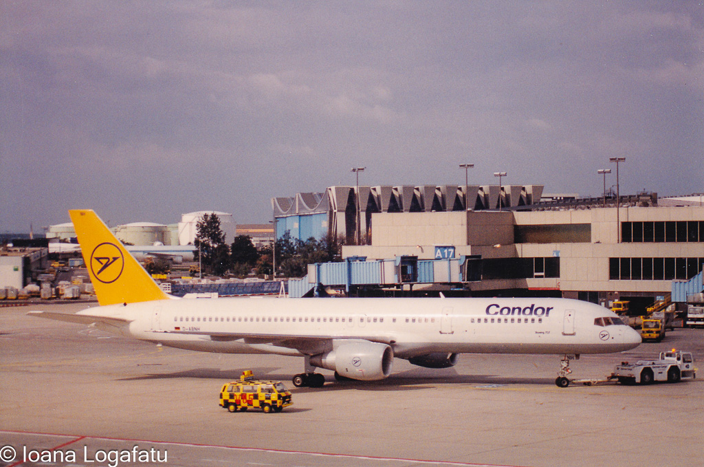 Crowded airport terminal with busy planes