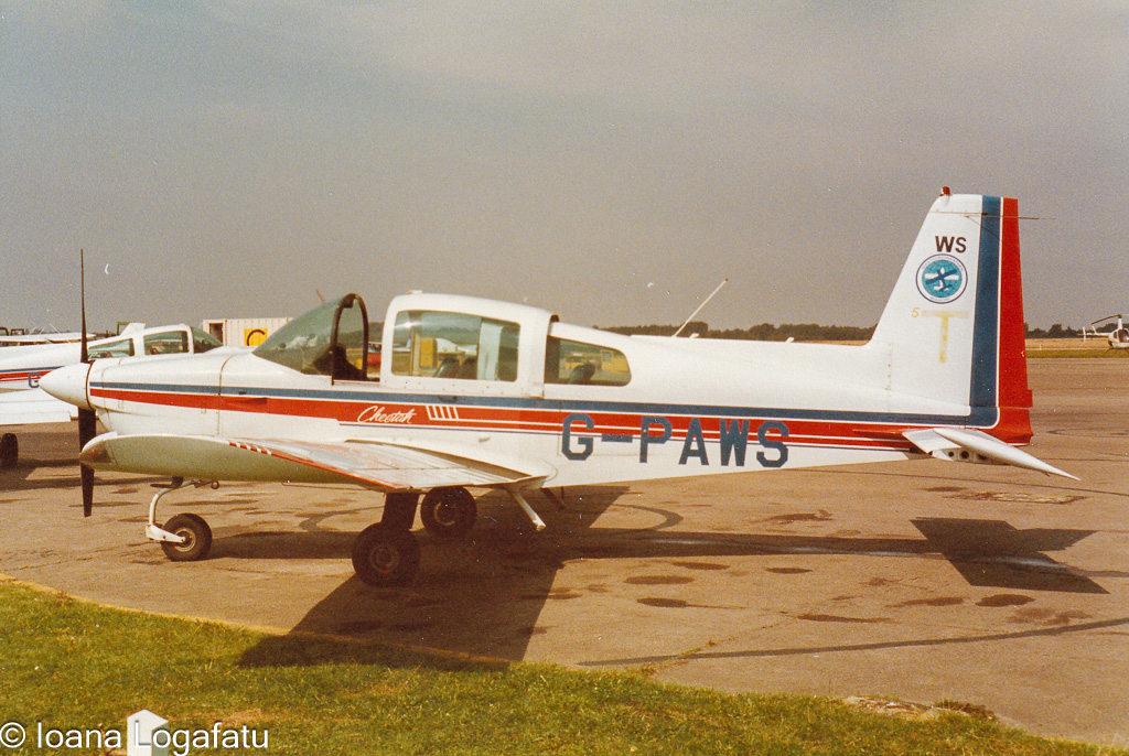 Classic plane at airfield, bright skies