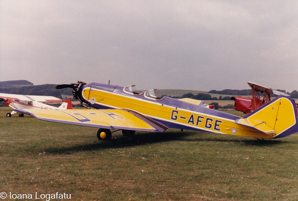 Vintage planes in a field under clouds