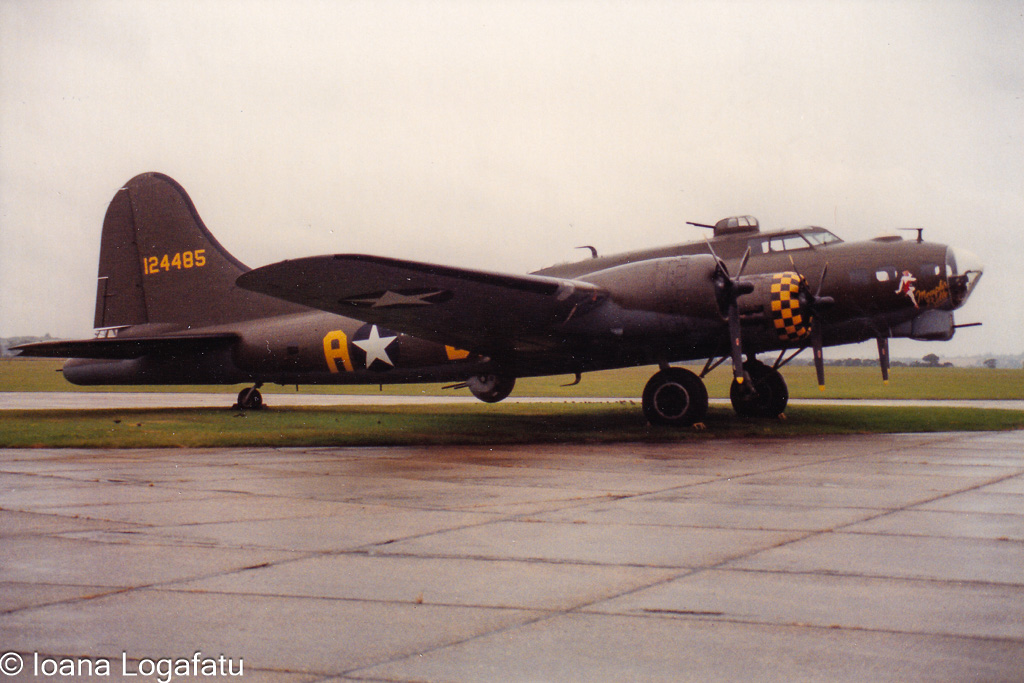 Historic bomber on display at airshow in autumn