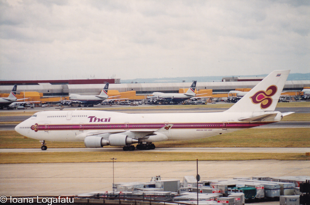 Marvelous Thai airliner takes off at sunset