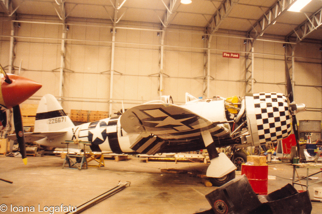Historic aircraft restoration in a hangar