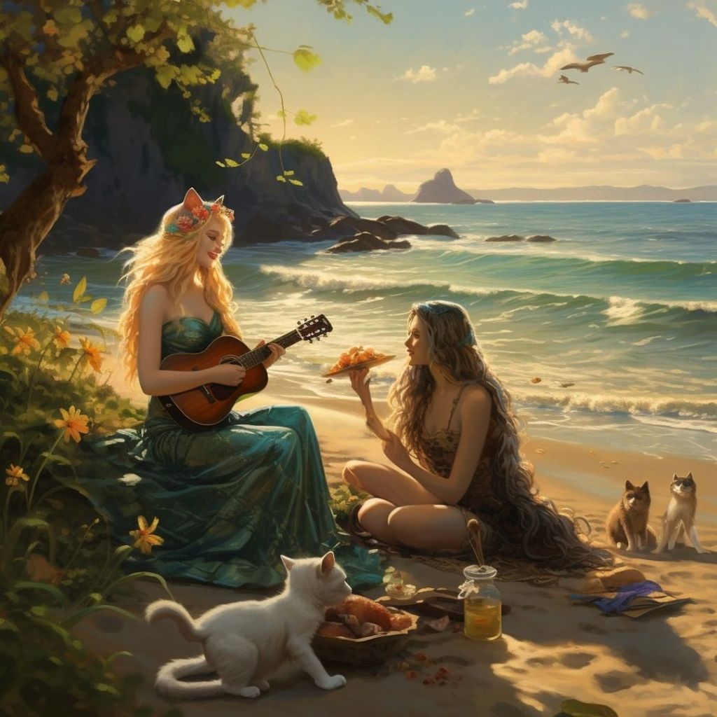 seaside serenade with cats and sunset