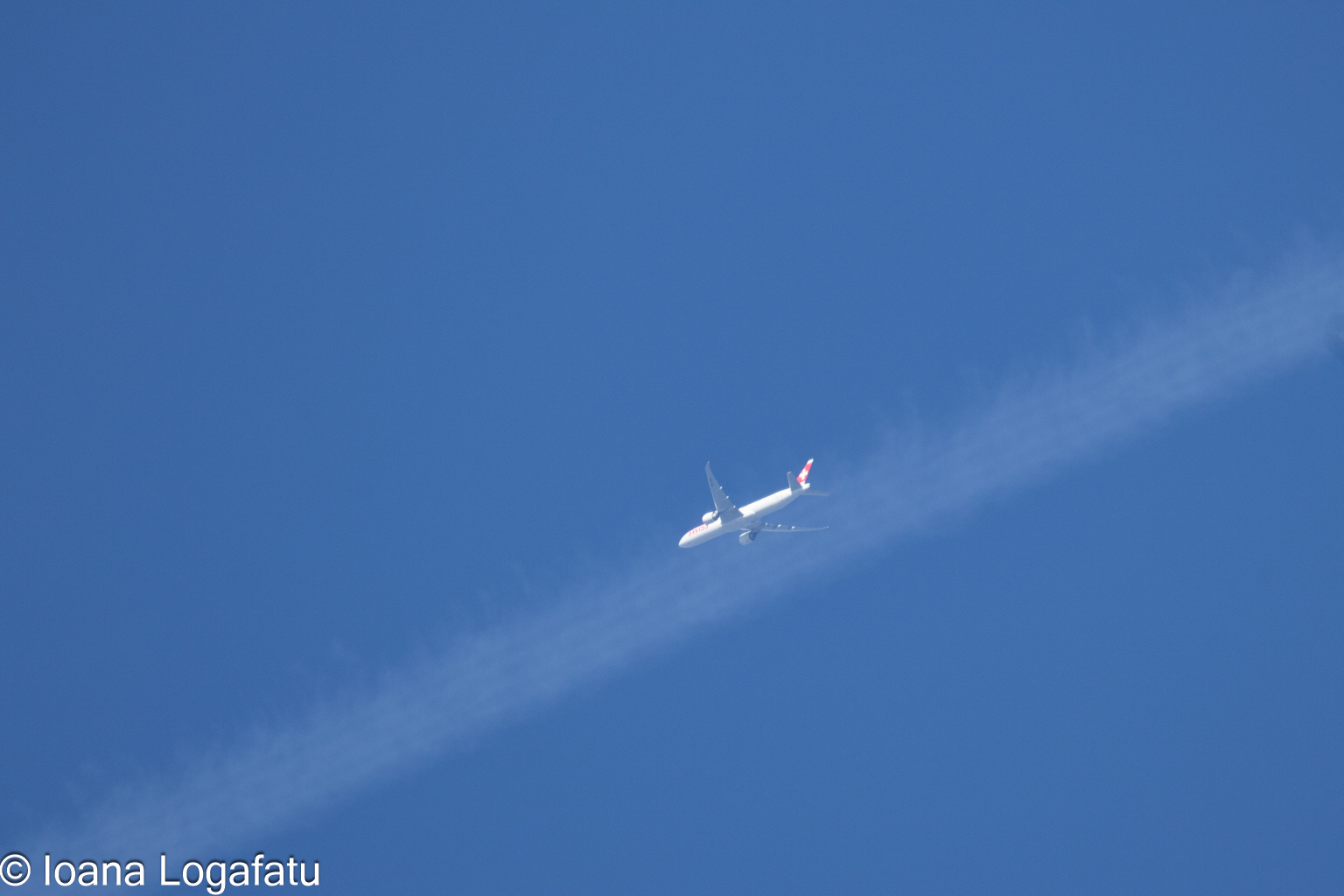 Flight gliding through a bright blue sky above