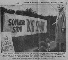 Dog show visitor puzzled by admission signs
