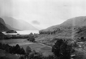 Monochrome mountains and lake view