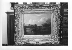 Landscape painting on antique table