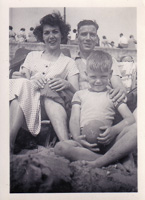Family fun at the beach during sunny summer days