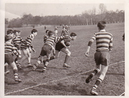 Young athletes compete in rugby outdoors