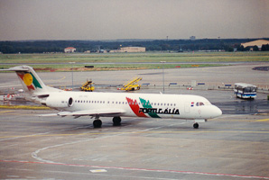 Airplane preparing for takeoff at the busy airport