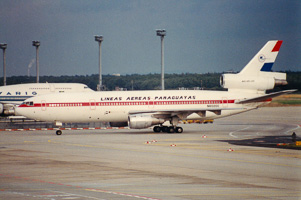 Airplane preparing for takeoff at busy airport