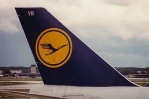 Tail of a majestic aircraft at the airport