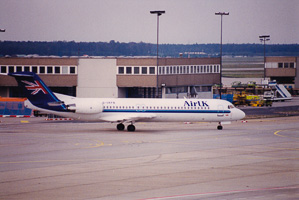 Aircraft prepares for takeoff at busy airport
