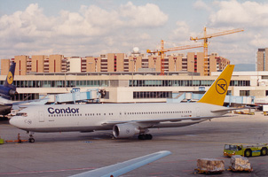 Aircraft preparing for takeoff at bustling airport