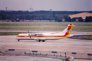 Vibrant plane gets ready for takeoff