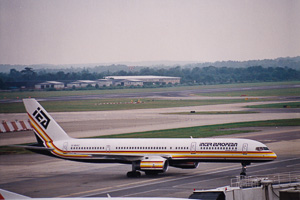Airliner taxiing at dawn