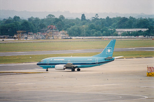 Airliner ready for takeoff on runway