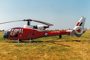 Vintage helicopter on display at aviation event
