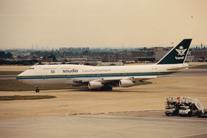 Famous airliner taxis at busy terminal