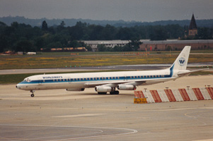 Historic jet taxiing at the airport's runway