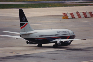 Airliner prepares for takeoff on a busy runway
