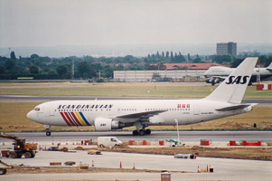 Scandinavian airline aircraft prepares for takeoff